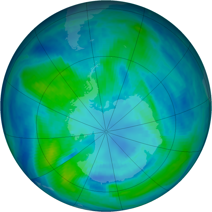 Antarctic ozone map for 09 April 1999